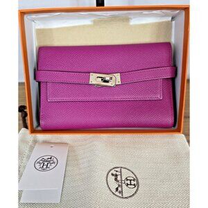 Hermès Kelly Wallet Veau Epsom Leather  Purple Pink + Box Dust Bag